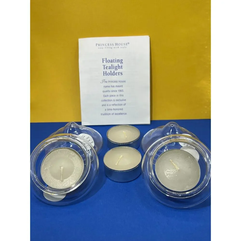 4ct Princess House 181 Crystal Heritage Floating Tealight Holders & Candles NIB